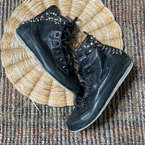 SAM EDELMAN ABBEY Black Leather Studded Sneakers